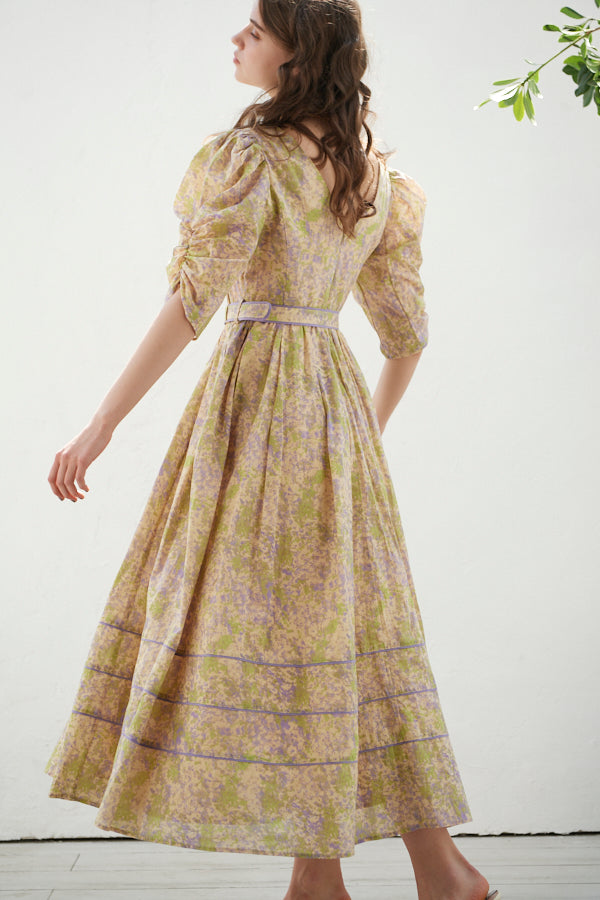 La La Floral Belted Dress  <br>-PUR pt-