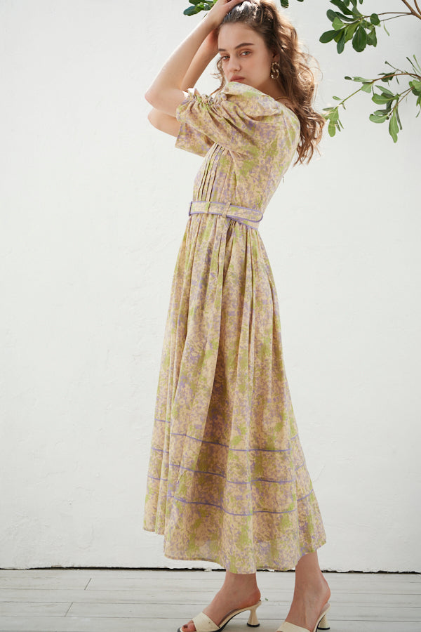 La La Floral Belted Dress  <br>-PUR pt-