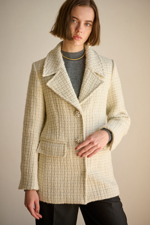 Giselle Tweed Coat <br> -WHT-
