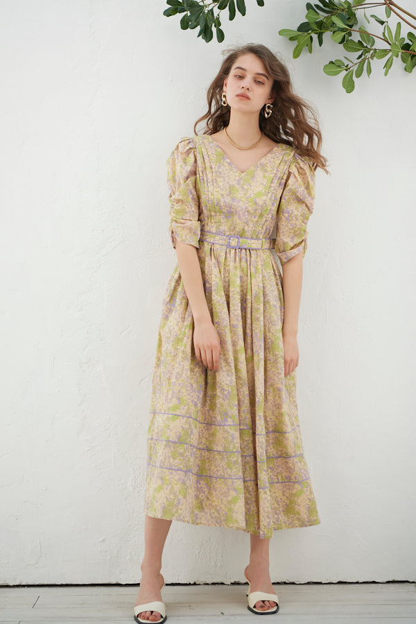 La La Floral Belted Dress  <br>-PUR pt-
