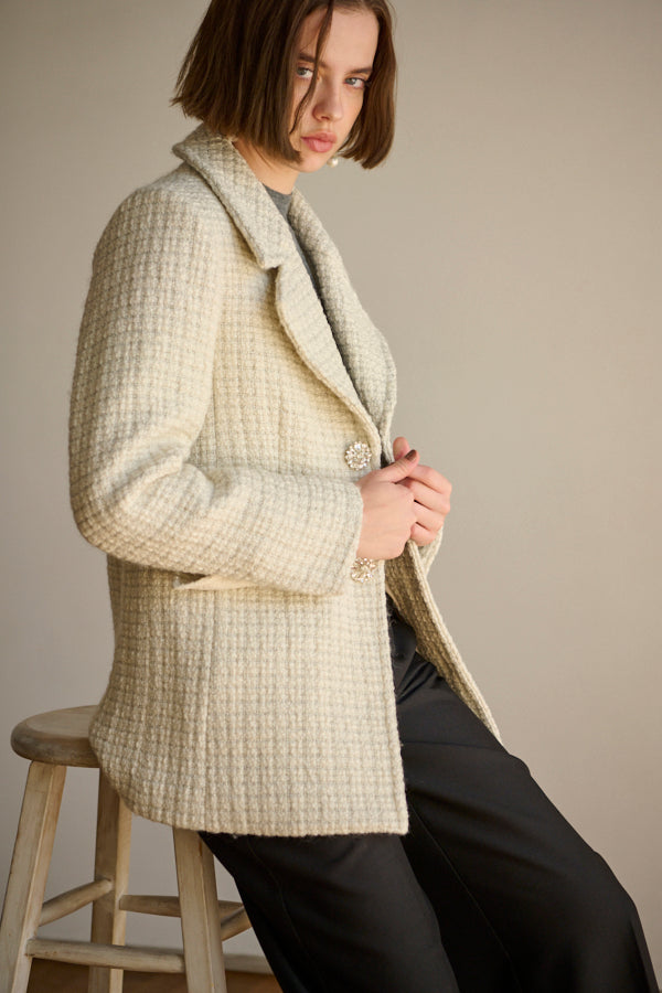 Giselle Tweed Coat <br> -WHT-