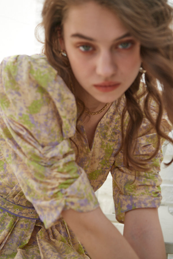 La La Floral Belted Dress  <br>-PUR pt-