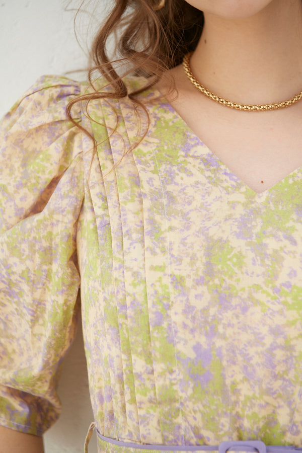 La La Floral Belted Dress  <br>-PUR pt-