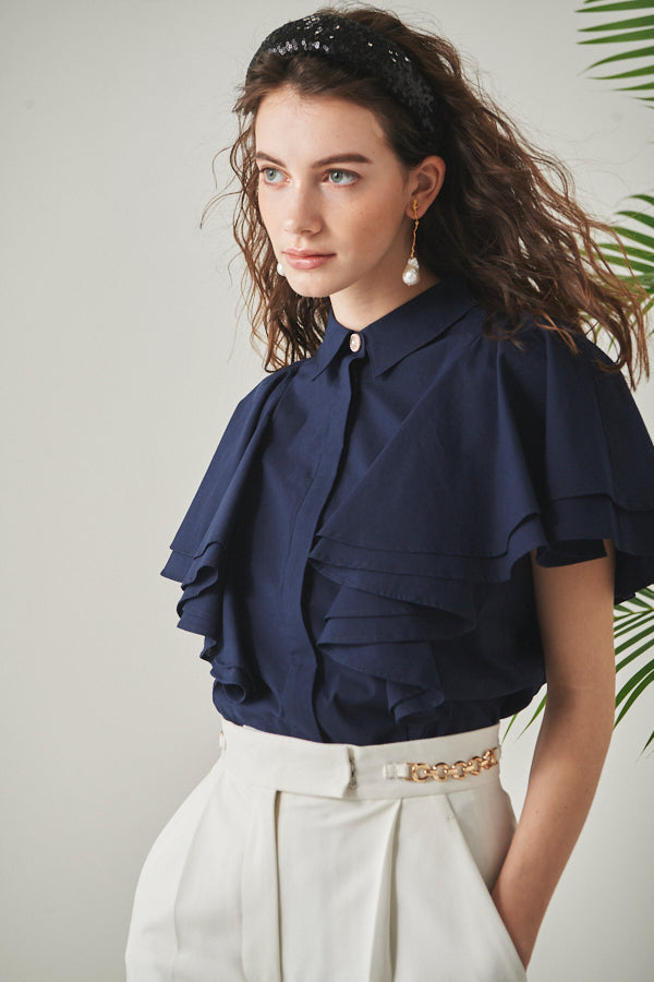 Pia Ruffled Blouse <br> -NVY-