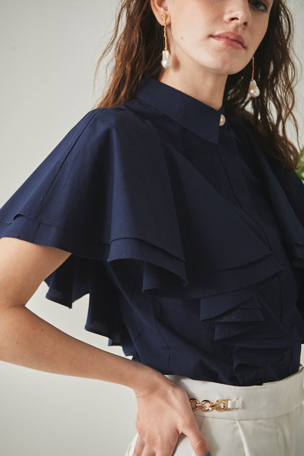 Pia Ruffled Blouse <br> -NVY-