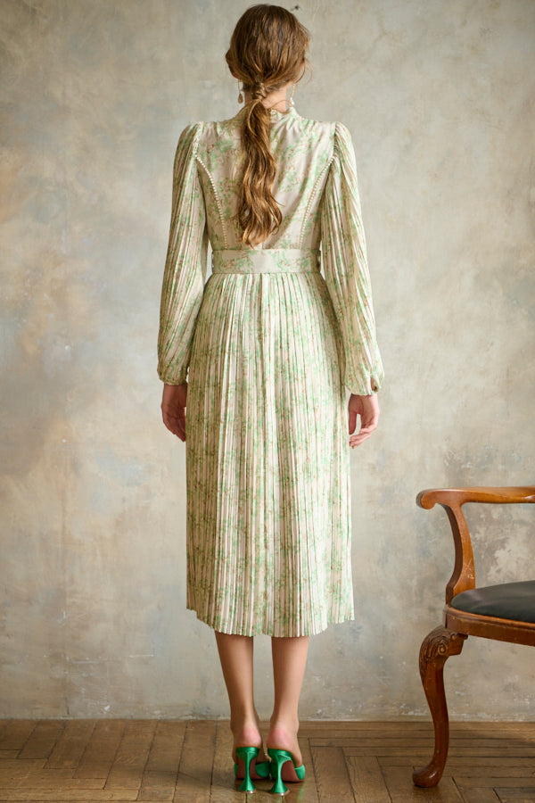 Jane Belted Dress-Flower printed <br> -GRN-