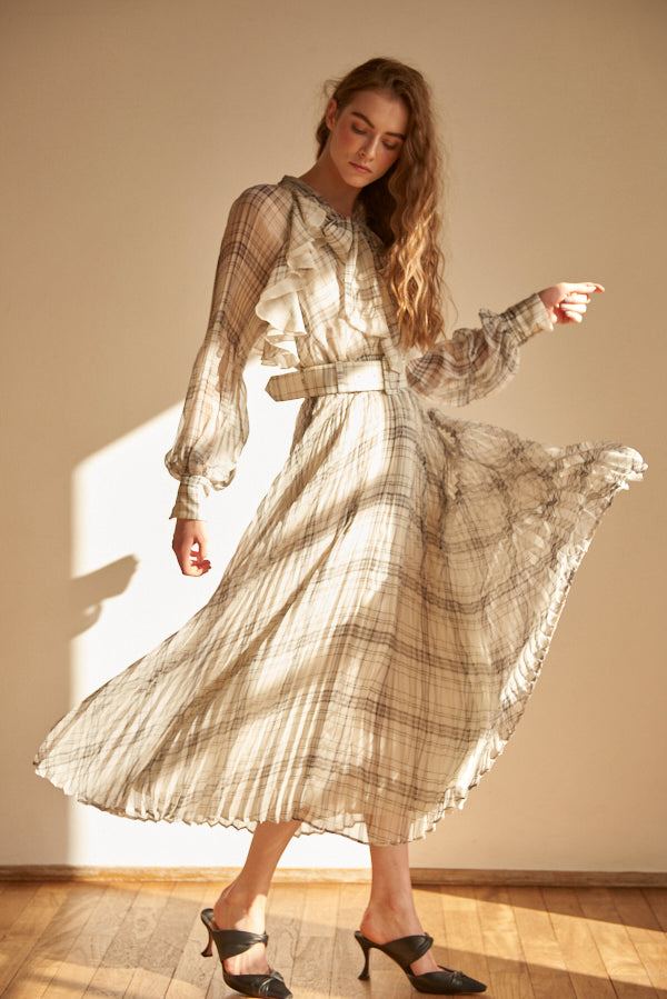 Aurelia Pleated Dress <br>  -WHT check-