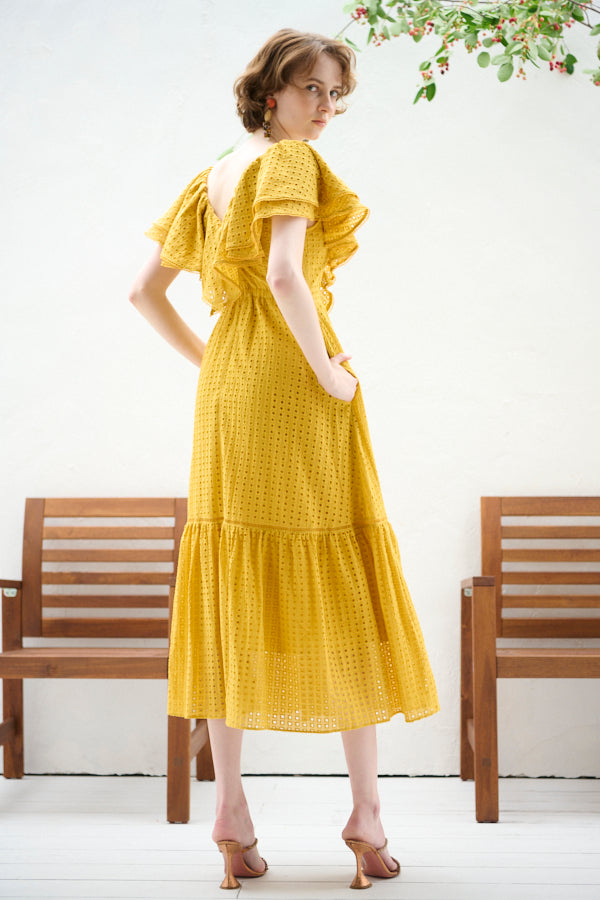 Marianne Ruffled Lace Dress <br>-Ginger YEL-