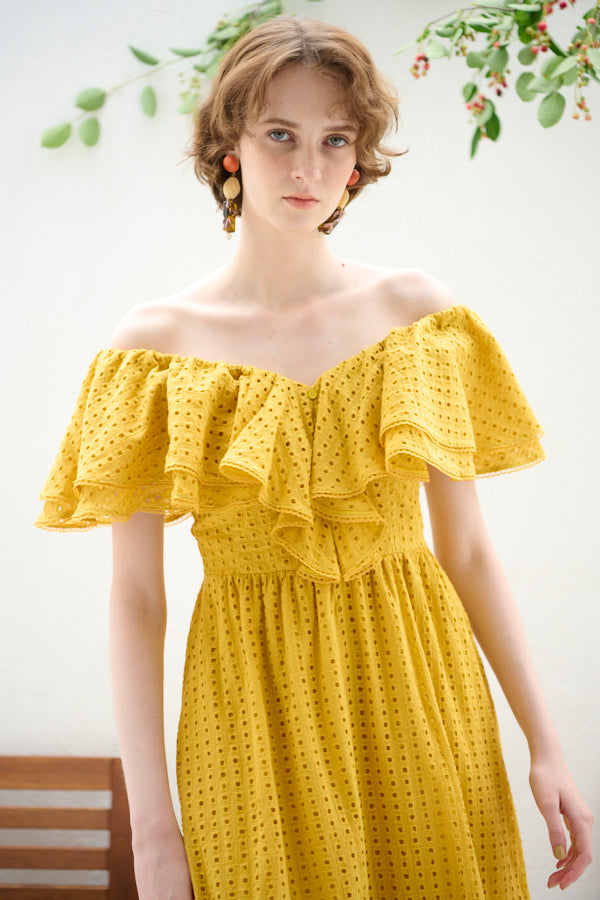 Marianne Ruffled Lace Dress <br>-Ginger YEL-