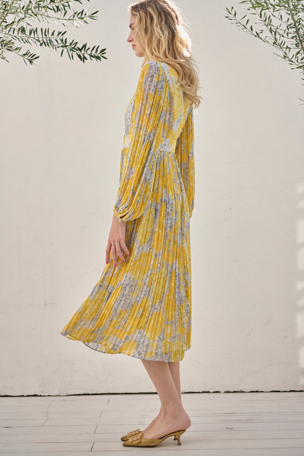 Jane Belted Dress <br>-Flower printed -YEL flower-