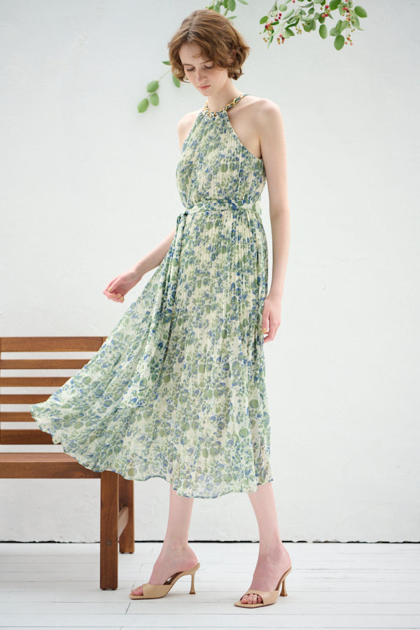 Agnes Pleated Long Dress<br>-GRN pt.-