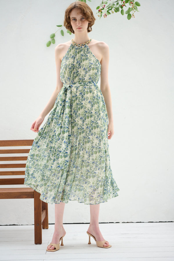 Agnes Pleated Long Dress<br>-GRN pt.-