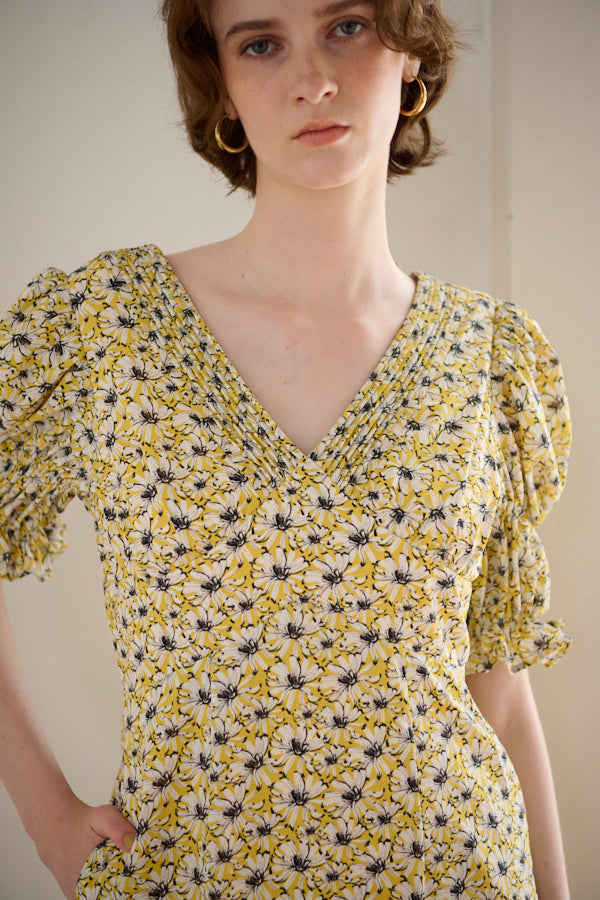 Jules floral-print midi dress<br> -YEL pt-