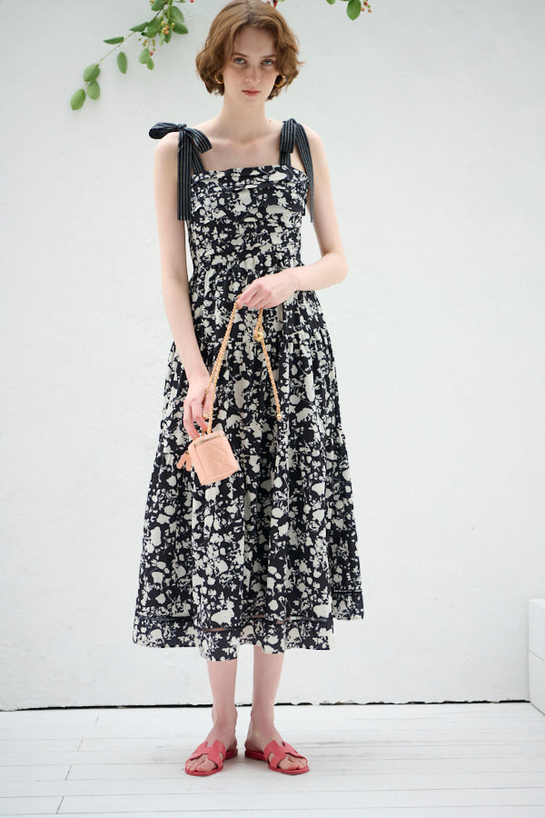 Sandra Floral-print long dress <br> -BLK x off pt-