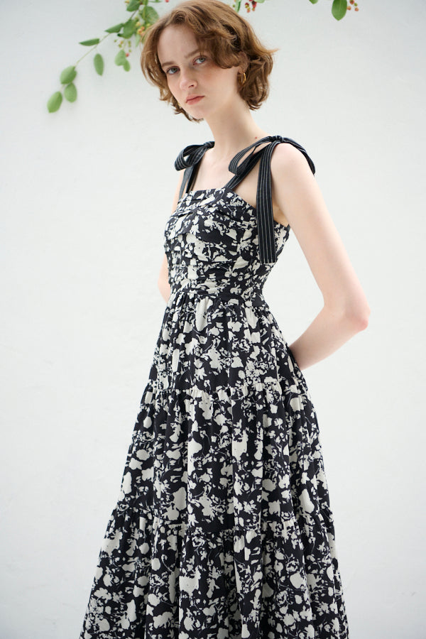Sandra Floral-print long dress <br> -BLK x off pt-