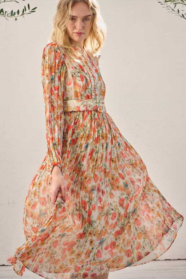 Jane Belted Dress , -Flower printed -ORG flower-