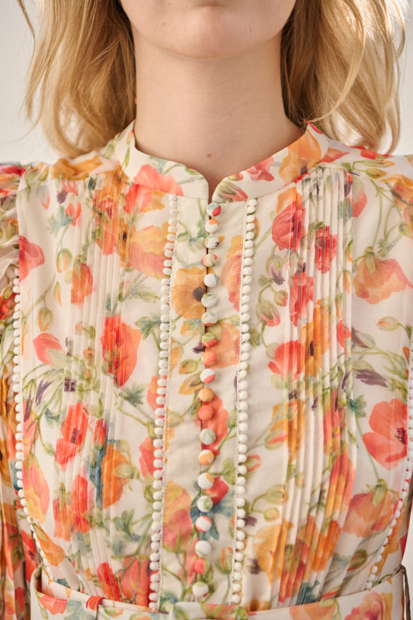 Jane Belted Dress <br>-Flower printed -ORG flower-