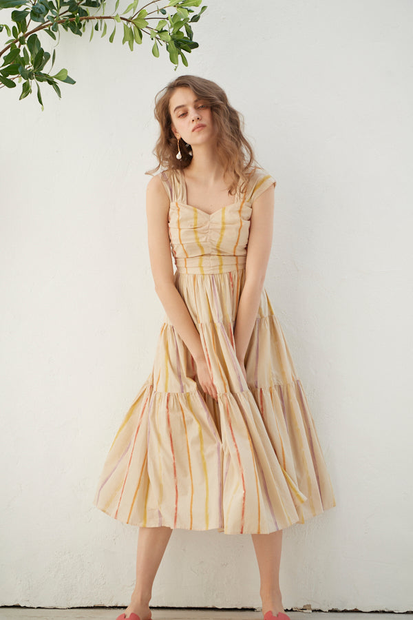 Simone Belted Long Dress -BEG- – Estella.K