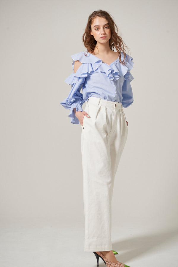 Hight Waisted Wide Pants  <br> -WHT-