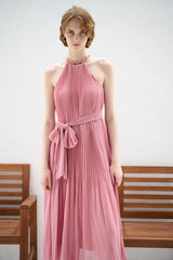 Estella.K ネックチェーンアコーディオンプリーツドレス Agnes Pleated Long Dress ネックチェーンアコーディオン