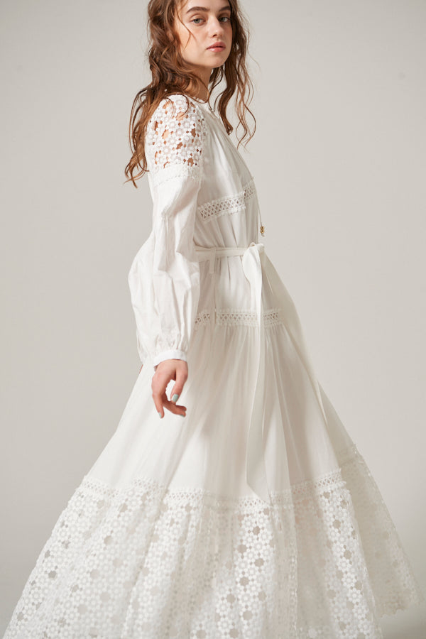 Eva Lace-trimmed Long Dress <br> -WHT-