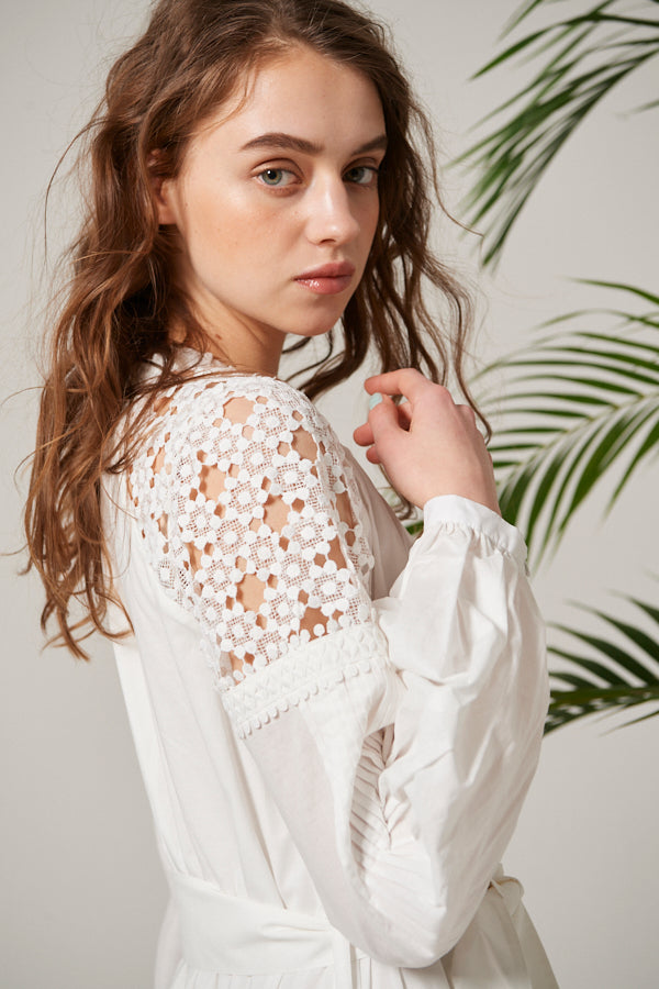 Eva Lace-trimmed Long Dress <br> -WHT-