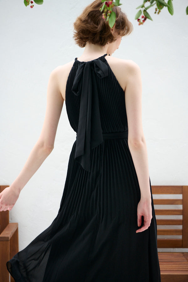 Agnes Pleated Long Dress -BLK-