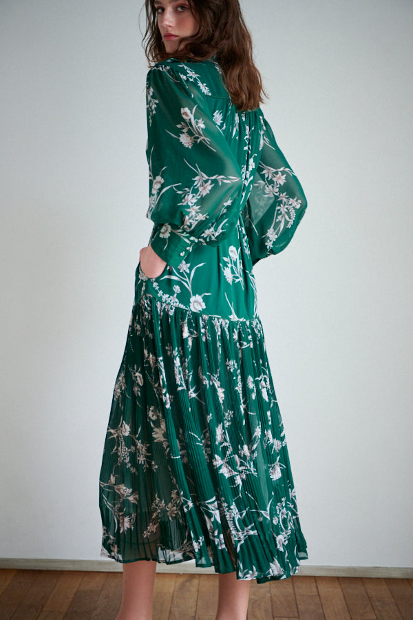 Janelle Floral Long Dress  <br> -GRN-