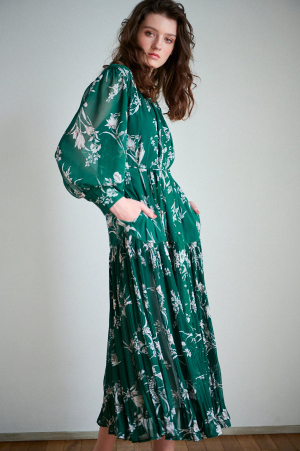 Janelle Floral Long Dress  <br> -GRN-