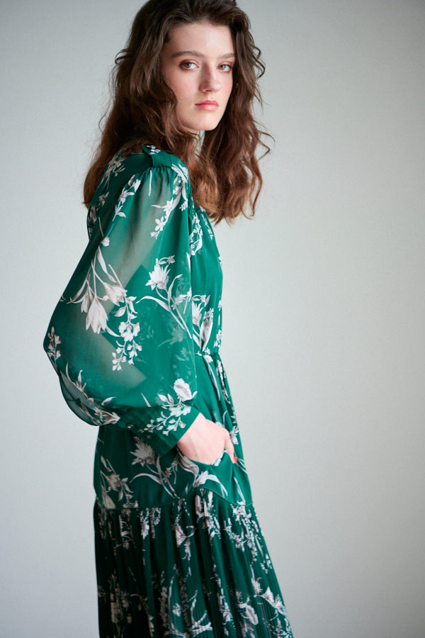 Janelle Floral Long Dress  <br> -GRN-