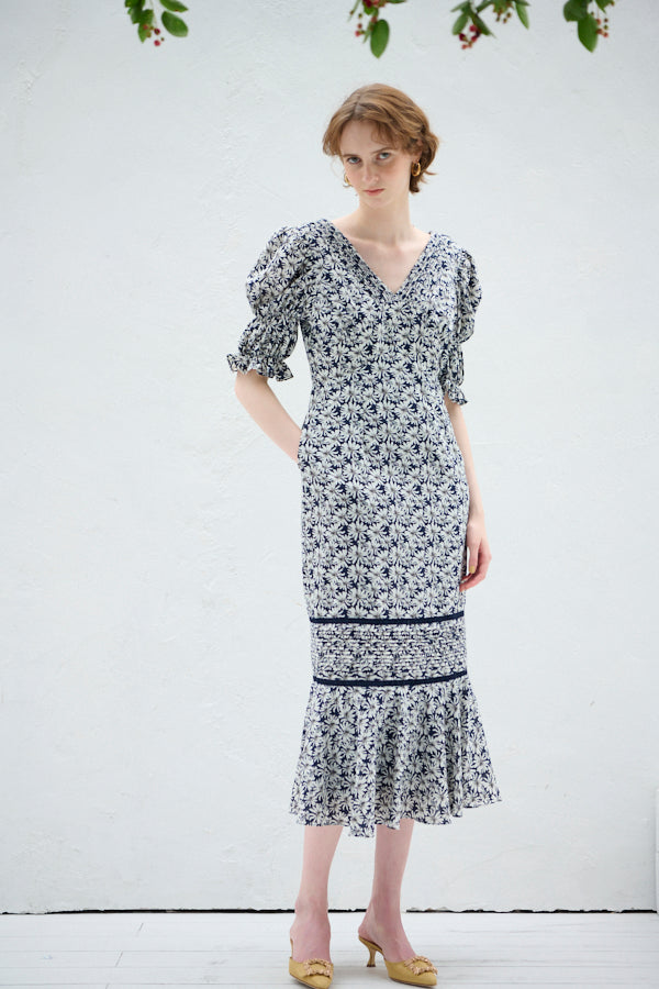 Jules floral-print midi dress <br>-NVY pt-