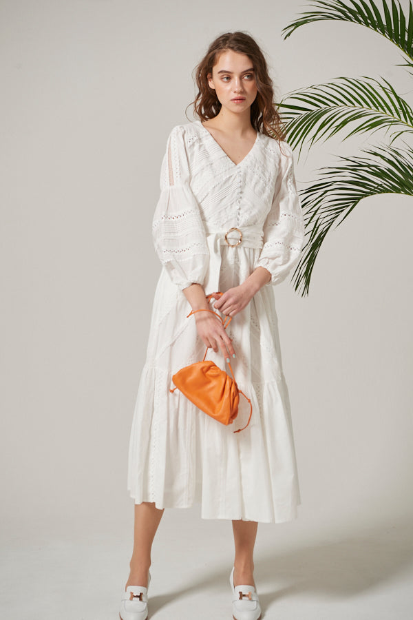 Maisie Belted Lace Dress <br>  -WHT-