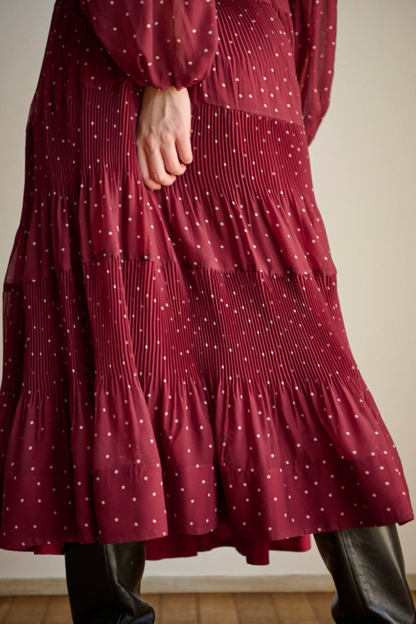 Ginny Pleated Dot Long Dress -BRD-