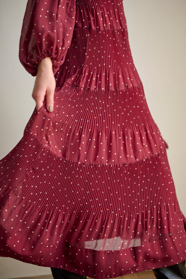 Ginny Pleated Dot Long Dress -BRD-