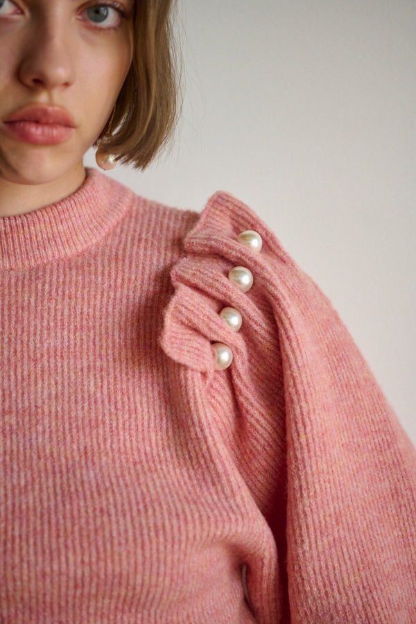 Pearl Crew neck Slash-sleeve sweater <br>  -Nuance PNK-