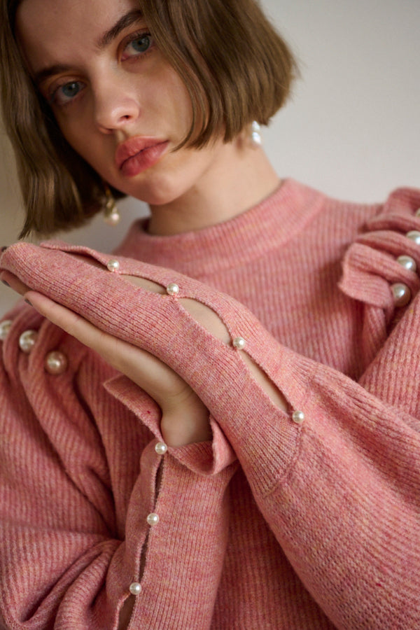 Pearl Crew neck Slash-sleeve sweater <br>  -Nuance PNK-